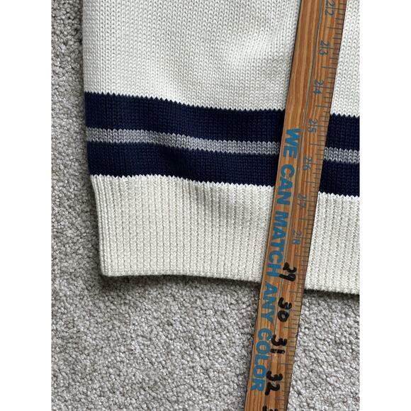 Chaps Ralph Lauren Unisex Crewneck Cotton Striped Blue Cream Sweater Size Large - Picture 5 of 8